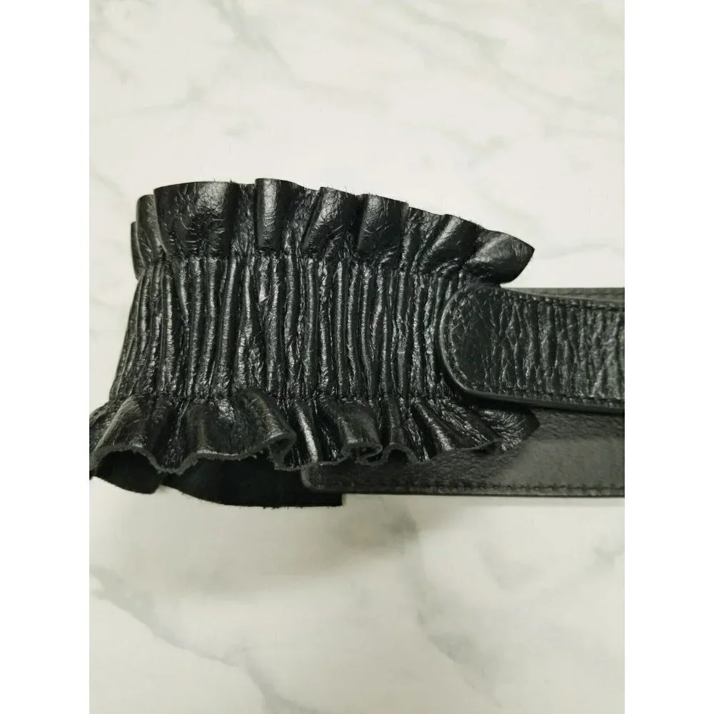 Hobo International  Black Leather Belt‎ ruffles size Medium - Picture 2 of 16